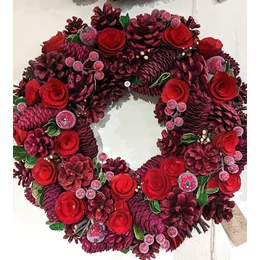 Szenzációs vörös ünnepi karácsonyi koszorú, 36 cm