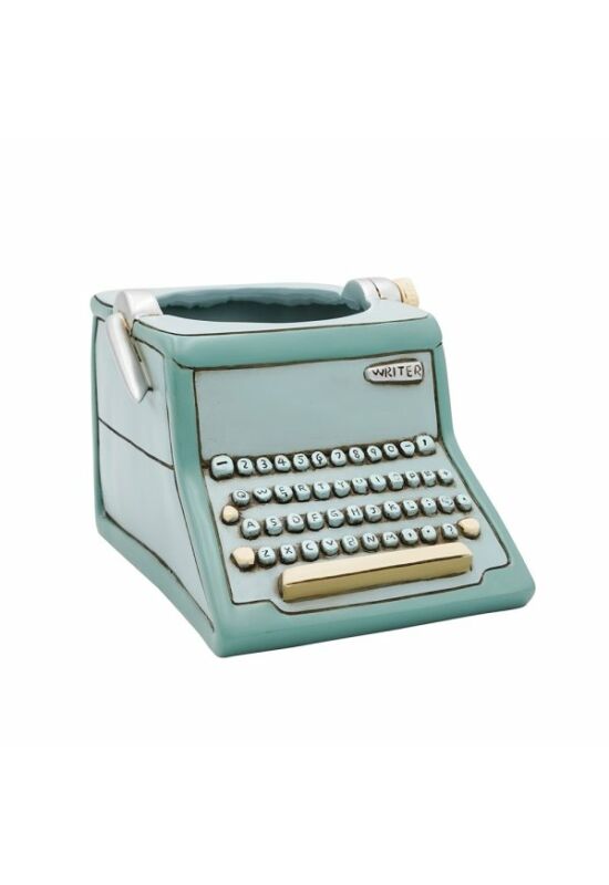 Vintage írógép formájú virág kaspó / ceruzatartó (kék)