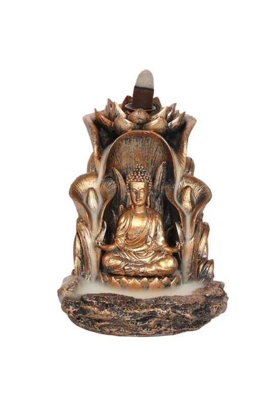 Lótusz trónban ülő Buddha lefelé folyó füstölő