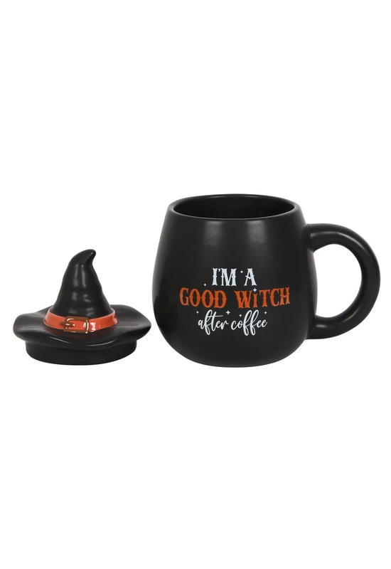 I'M A GOOD WITCH AFTER COFFEE bögre - boszorkánykalap formájú fedővel