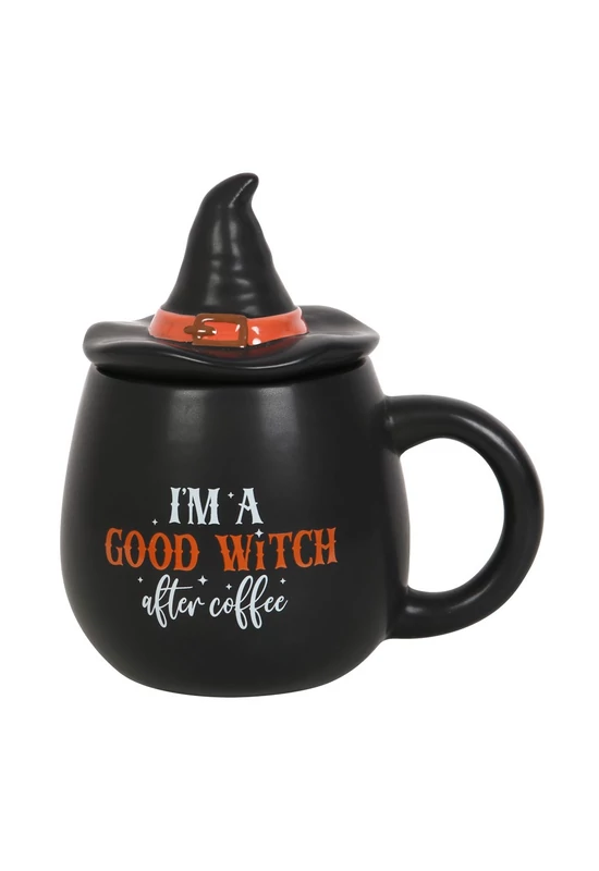 I'M A GOOD WITCH AFTER COFFEE bögre - boszorkánykalap formájú fedővel